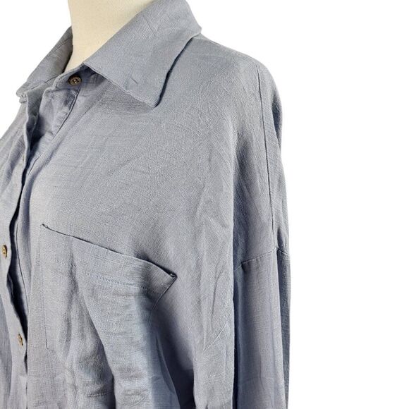 NEW Easel Oversized Small Classic Linen Blend Shirt Light Blue Denim Long Sleeve - Picture 14 of 16